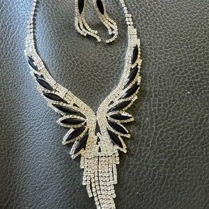 Black and Silver Wing Pendant Necklace